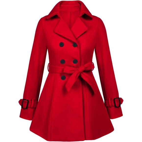 Women's Z Red Zeagoo Winter Trench Coat Faux Fur Lapel Double Breasted - Picture 1 of 5